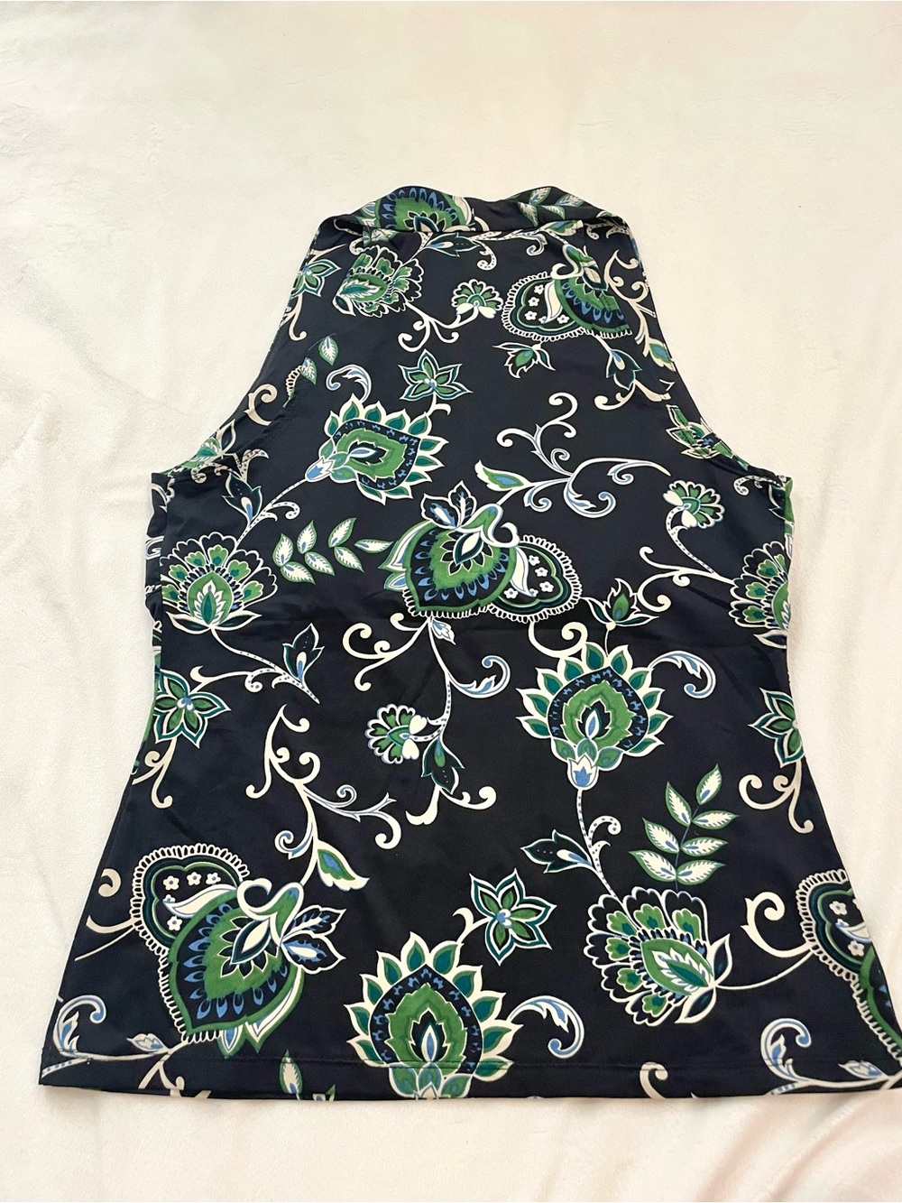 Navy Floral V-Neck Sleeveless Y2K Top - Picture 2 of 3